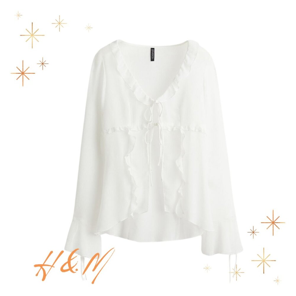 H&M Cream Ruffle V-Neck Blouse